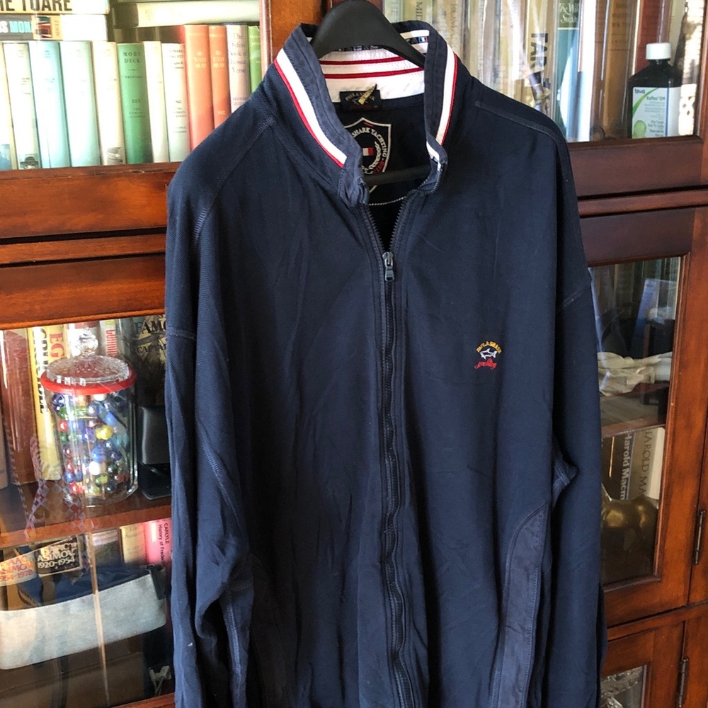 Paul & Shark Navy Full-Zip Knit Jacket with Red & White Trim